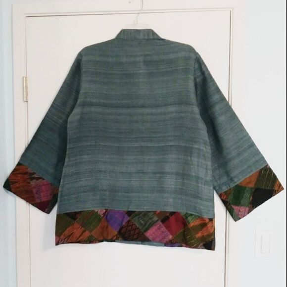 Classic Lanna Thai Teal 100% Silk Button Up Shirt Tunic - Picture 2 of 9